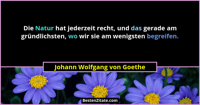 Die Natur hat jederzeit recht, und das gerade am gründlichsten, wo wir sie am wenigsten begreifen.... - Johann Wolfgang von Goethe