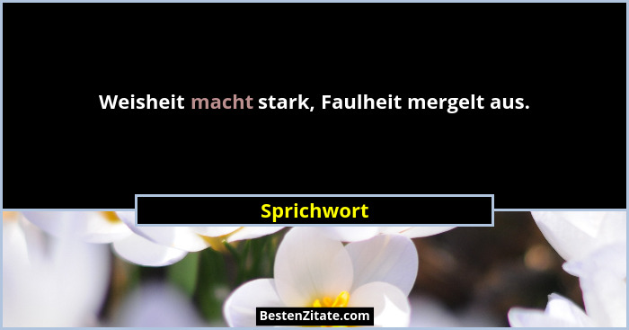 Weisheit macht stark, Faulheit mergelt aus.... - Sprichwort