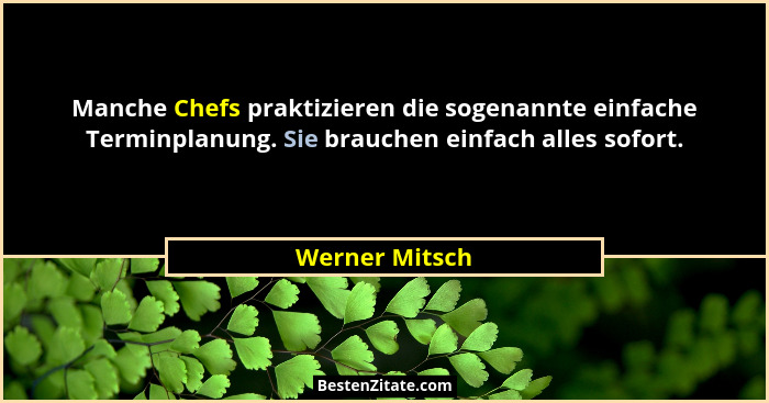 Manche Chefs praktizieren die sogenannte einfache Terminplanung. Sie brauchen einfach alles sofort.... - Werner Mitsch
