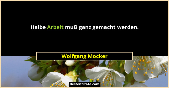 Halbe Arbeit muß ganz gemacht werden.... - Wolfgang Mocker
