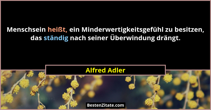 Menschsein heißt, ein Minderwertigkeitsgefühl zu besitzen, das ständig nach seiner Überwindung drängt.... - Alfred Adler