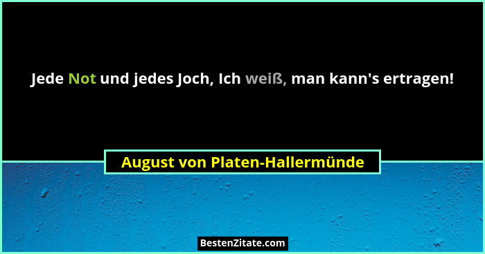 Jede Not und jedes Joch, Ich weiß, man kann's ertragen!... - August von Platen-Hallermünde