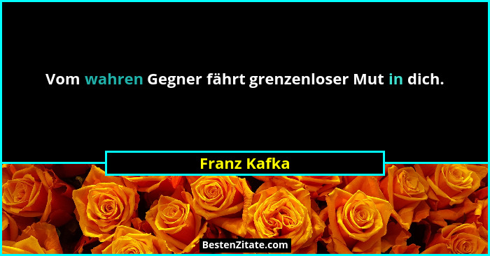 Vom wahren Gegner fährt grenzenloser Mut in dich.... - Franz Kafka