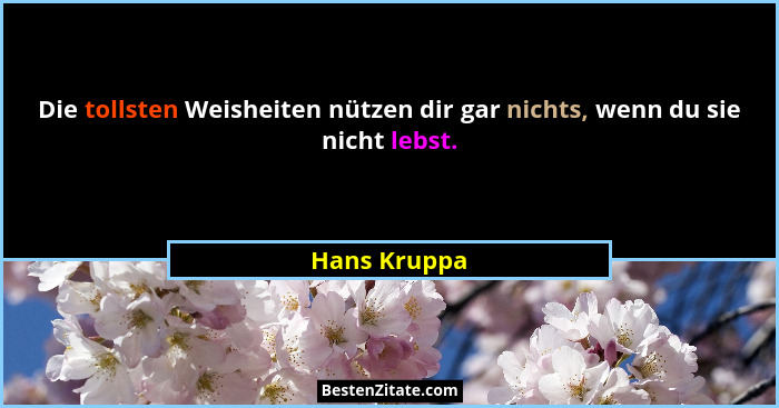 Die tollsten Weisheiten nützen dir gar nichts, wenn du sie nicht lebst.... - Hans Kruppa