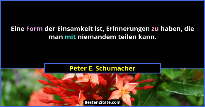 Eine Form der Einsamkeit ist, Erinnerungen zu haben, die man mit niemandem teilen kann.... - Peter E. Schumacher
