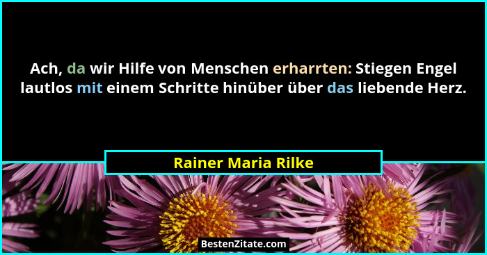 Ach, da wir Hilfe von Menschen erharrten: Stiegen Engel lautlos mit einem Schritte hinüber über das liebende Herz.... - Rainer Maria Rilke