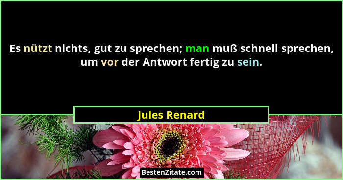 Es nützt nichts, gut zu sprechen; man muß schnell sprechen, um vor der Antwort fertig zu sein.... - Jules Renard