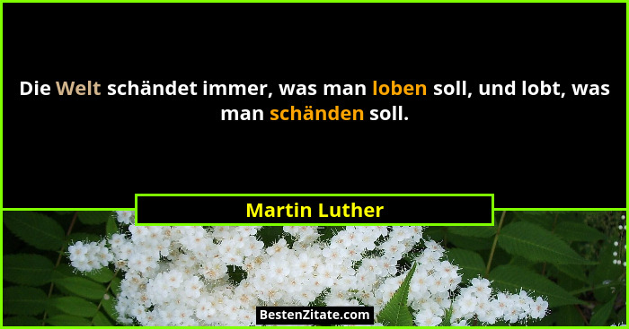 Die Welt schändet immer, was man loben soll, und lobt, was man schänden soll.... - Martin Luther