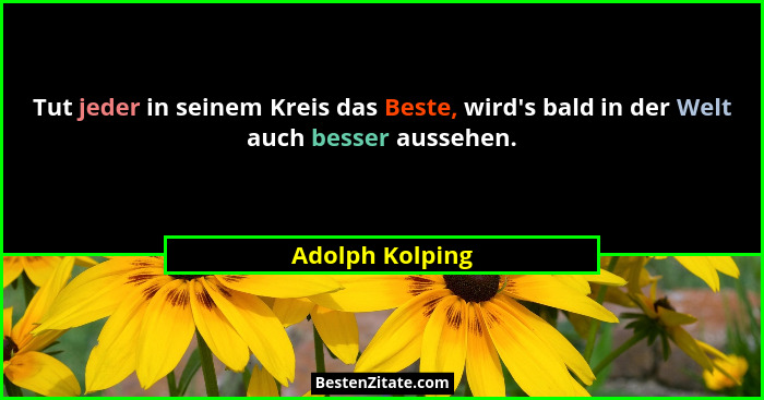 Tut jeder in seinem Kreis das Beste, wird's bald in der Welt auch besser aussehen.... - Adolph Kolping