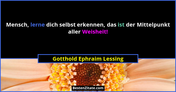 Mensch, lerne dich selbst erkennen, das ist der Mittelpunkt aller Weisheit!... - Gotthold Ephraim Lessing