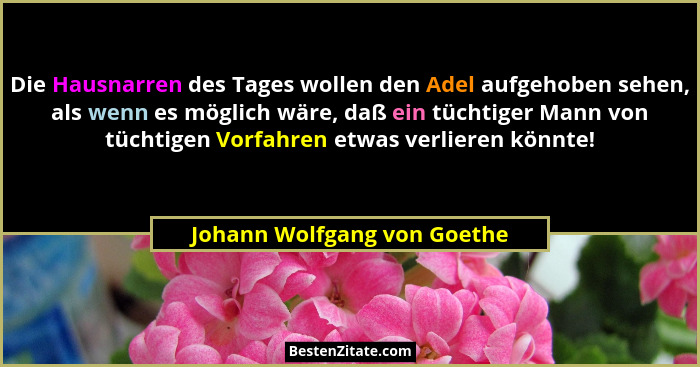 Die Hausnarren des Tages wollen den Adel aufgehoben sehen, als wenn es möglich wäre, daß ein tüchtiger Mann von tüchtigen... - Johann Wolfgang von Goethe