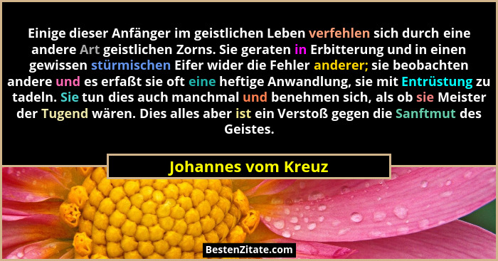Einige dieser Anfänger im geistlichen Leben verfehlen sich durch eine andere Art geistlichen Zorns. Sie geraten in Erbitterung un... - Johannes vom Kreuz