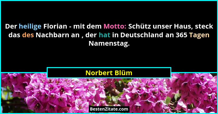 Der heilige Florian - mit dem Motto: Schütz unser Haus, steck das des Nachbarn an , der hat in Deutschland an 365 Tagen Namenstag.... - Norbert Blüm