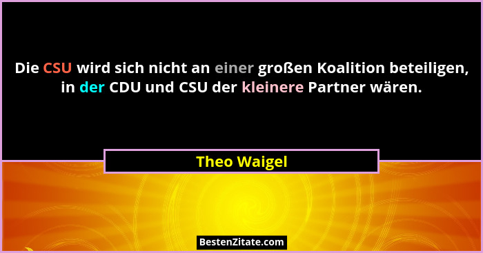 Die CSU wird sich nicht an einer großen Koalition beteiligen, in der CDU und CSU der kleinere Partner wären.... - Theo Waigel