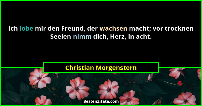 Ich lobe mir den Freund, der wachsen macht; vor trocknen Seelen nimm dich, Herz, in acht.... - Christian Morgenstern