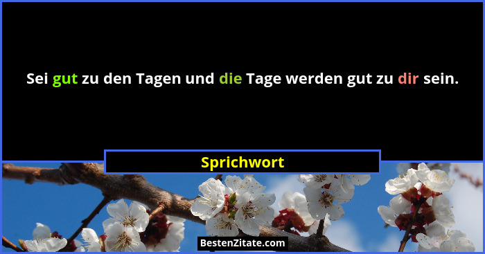 Sei gut zu den Tagen und die Tage werden gut zu dir sein.... - Sprichwort
