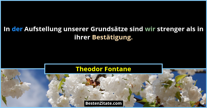 In der Aufstellung unserer Grundsätze sind wir strenger als in ihrer Bestätigung.... - Theodor Fontane
