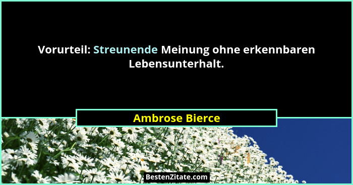 Vorurteil: Streunende Meinung ohne erkennbaren Lebensunterhalt.... - Ambrose Bierce