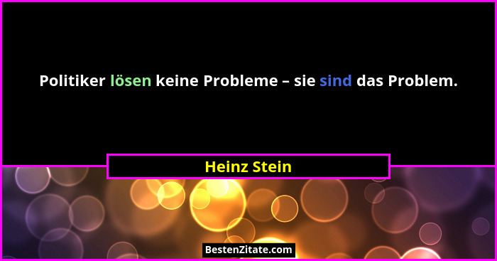Politiker lösen keine Probleme – sie sind das Problem.... - Heinz Stein