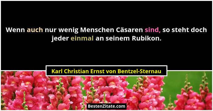 Wenn auch nur wenig Menschen Cäsaren sind, so steht doch jeder einmal an seinem Rubikon.... - Karl Christian Ernst von Bentzel-Sternau