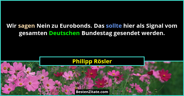 Wir sagen Nein zu Eurobonds. Das sollte hier als Signal vom gesamten Deutschen Bundestag gesendet werden.... - Philipp Rösler