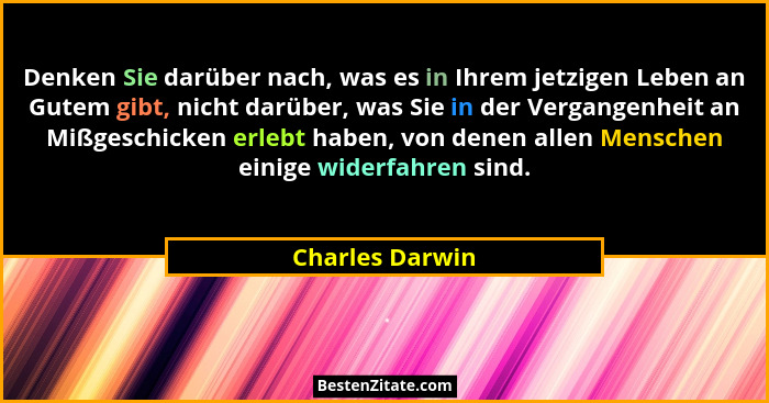 Denken Sie darüber nach, was es in Ihrem jetzigen Leben an Gutem gibt, nicht darüber, was Sie in der Vergangenheit an Mißgeschicken e... - Charles Darwin