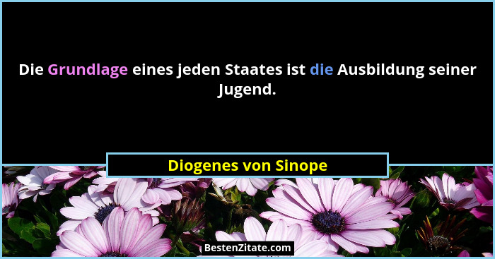 Die Grundlage eines jeden Staates ist die Ausbildung seiner Jugend.... - Diogenes von Sinope