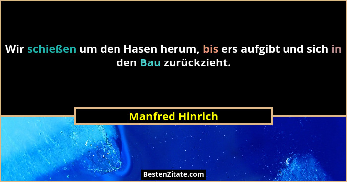 Wir schießen um den Hasen herum, bis ers aufgibt und sich in den Bau zurückzieht.... - Manfred Hinrich