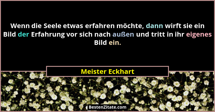 Wenn die Seele etwas erfahren möchte, dann wirft sie ein Bild der Erfahrung vor sich nach außen und tritt in ihr eigenes Bild ein.... - Meister Eckhart