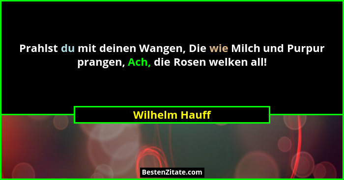 Prahlst du mit deinen Wangen, Die wie Milch und Purpur prangen, Ach, die Rosen welken all!... - Wilhelm Hauff