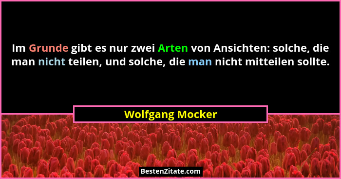 Im Grunde gibt es nur zwei Arten von Ansichten: solche, die man nicht teilen, und solche, die man nicht mitteilen sollte.... - Wolfgang Mocker