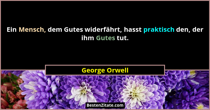 Ein Mensch, dem Gutes widerfährt, hasst praktisch den, der ihm Gutes tut.... - George Orwell