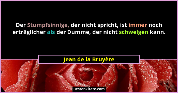 Der Stumpfsinnige, der nicht spricht, ist immer noch erträglicher als der Dumme, der nicht schweigen kann.... - Jean de la Bruyère
