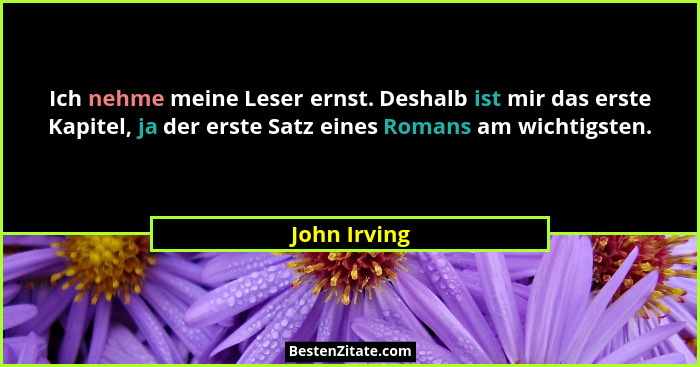 Ich nehme meine Leser ernst. Deshalb ist mir das erste Kapitel, ja der erste Satz eines Romans am wichtigsten.... - John Irving