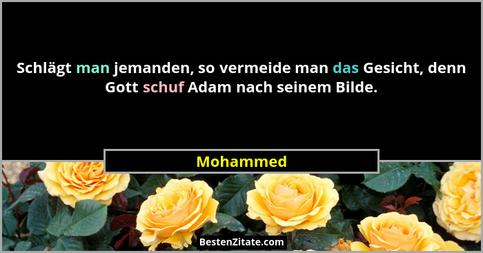 Schlägt man jemanden, so vermeide man das Gesicht, denn Gott schuf Adam nach seinem Bilde.... - Mohammed