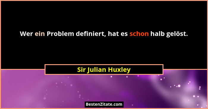 Wer ein Problem definiert, hat es schon halb gelöst.... - Sir Julian Huxley
