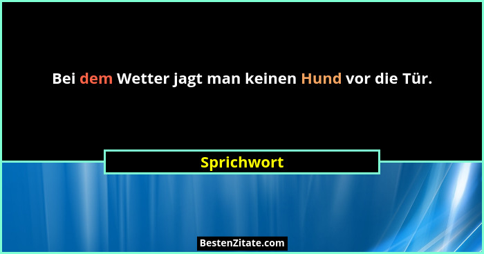Bei dem Wetter jagt man keinen Hund vor die Tür.... - Sprichwort