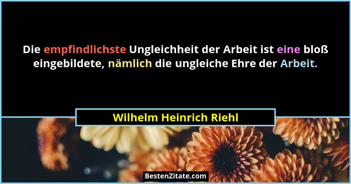 Die empfindlichste Ungleichheit der Arbeit ist eine bloß eingebildete, nämlich die ungleiche Ehre der Arbeit.... - Wilhelm Heinrich Riehl