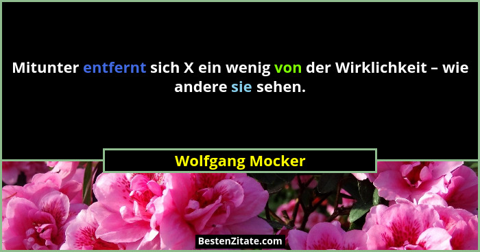 Mitunter entfernt sich X ein wenig von der Wirklichkeit – wie andere sie sehen.... - Wolfgang Mocker