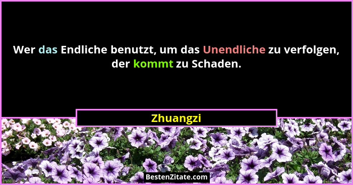 Wer das Endliche benutzt, um das Unendliche zu verfolgen, der kommt zu Schaden.... - Zhuangzi