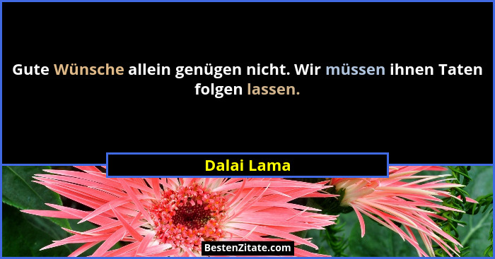 Gute Wünsche allein genügen nicht. Wir müssen ihnen Taten folgen lassen.... - Dalai Lama