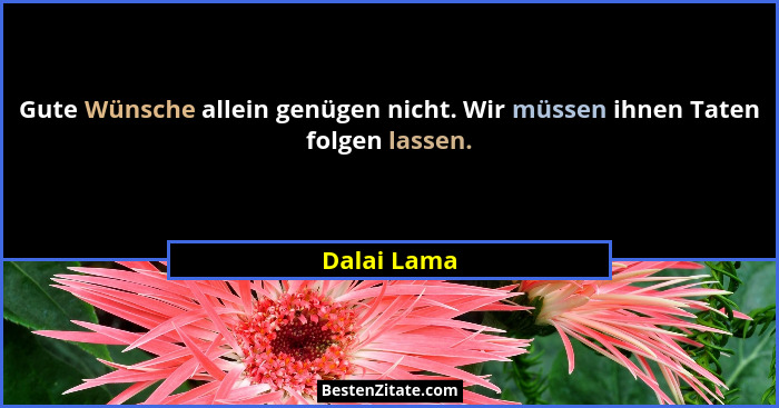 Gute Wünsche allein genügen nicht. Wir müssen ihnen Taten folgen lassen.... - Dalai Lama