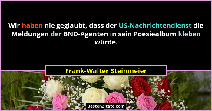 Wir haben nie geglaubt, dass der US-Nachrichtendienst die Meldungen der BND-Agenten in sein Poesiealbum kleben würde.... - Frank-Walter Steinmeier