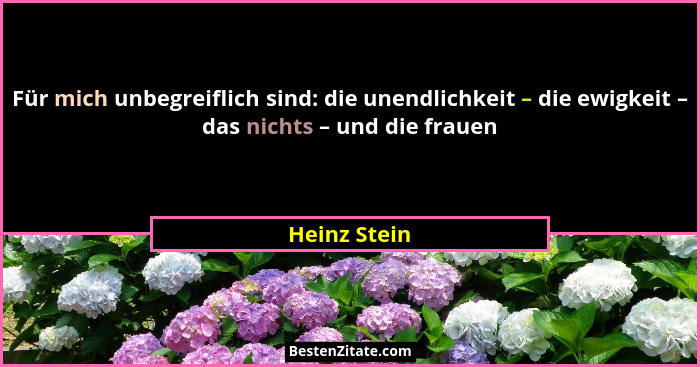 Für mich unbegreiflich sind: die unendlichkeit – die ewigkeit – das nichts – und die frauen... - Heinz Stein