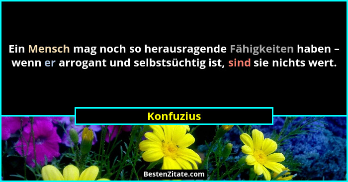 Ein Mensch mag noch so herausragende Fähigkeiten haben – wenn er arrogant und selbstsüchtig ist, sind sie nichts wert.... - Konfuzius