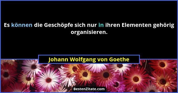 Es können die Geschöpfe sich nur in ihren Elementen gehörig organisieren.... - Johann Wolfgang von Goethe
