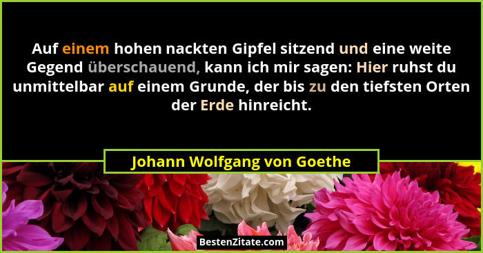 Auf einem hohen nackten Gipfel sitzend und eine weite Gegend überschauend, kann ich mir sagen: Hier ruhst du unmittelbar... - Johann Wolfgang von Goethe