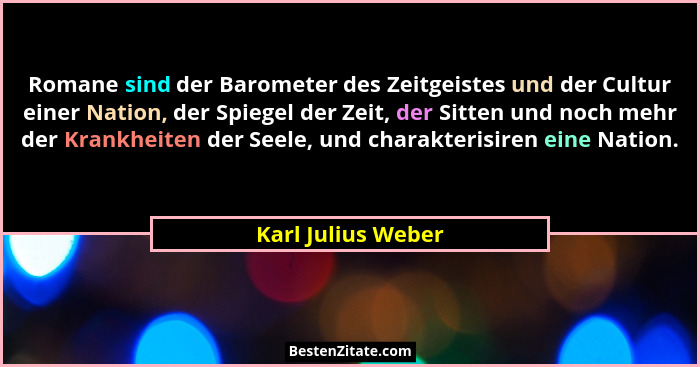 Romane sind der Barometer des Zeitgeistes und der Cultur einer Nation, der Spiegel der Zeit, der Sitten und noch mehr der Krankhei... - Karl Julius Weber