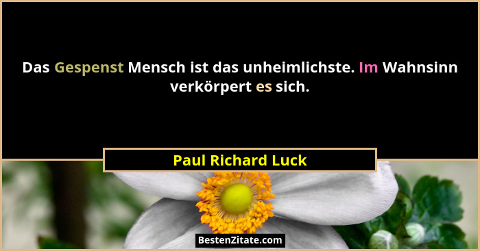 Das Gespenst Mensch ist das unheimlichste. Im Wahnsinn verkörpert es sich.... - Paul Richard Luck