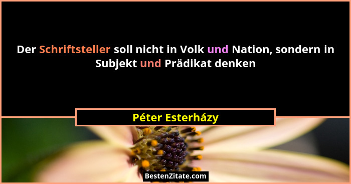 Der Schriftsteller soll nicht in Volk und Nation, sondern in Subjekt und Prädikat denken... - Péter Esterházy